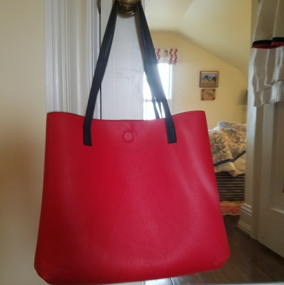 Red leather tote